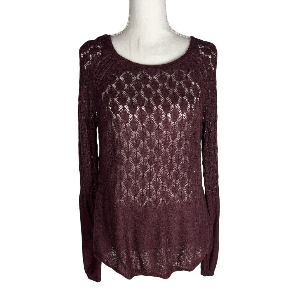 LC Lauren Conrad Women's Size L Sweater Open Knit Pullover Burgundy